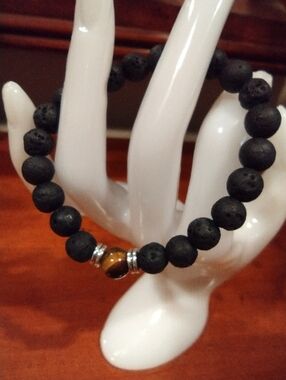Men's bracelet lava rock stone with Tiger's eye bead accent. Classy